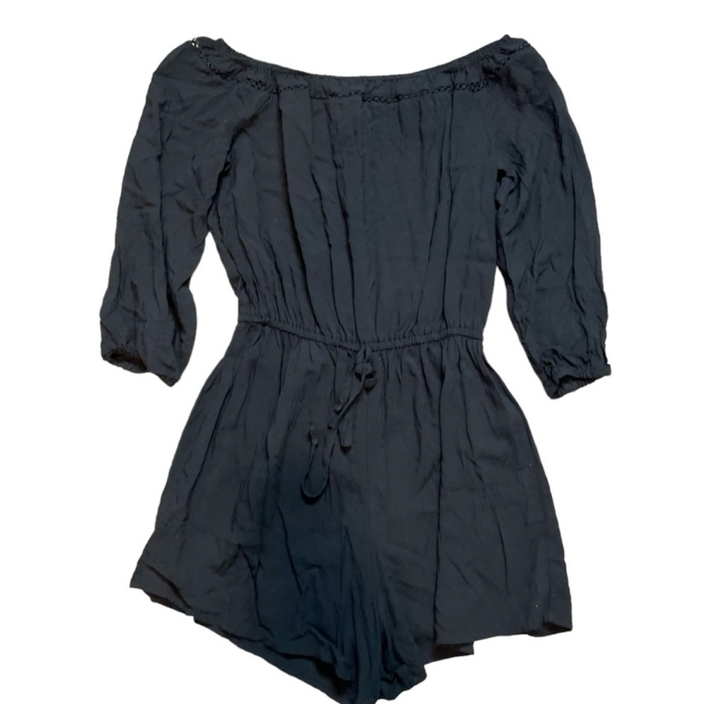 Abercrombie & Fitch Womens Black Off The Shoulder Drawstring Romper Size Medium